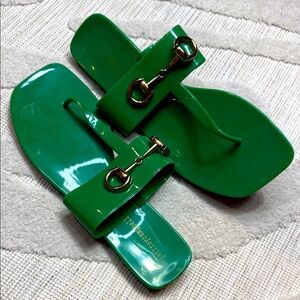 Jeffrey Campbell Emerald Green Slides with Gold Buckles
